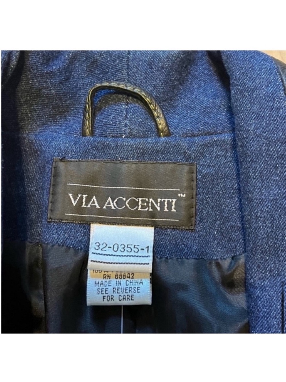 New Via Accenti blue denim black leather vintage jacket button closure size 14W - Picture 9 of 9